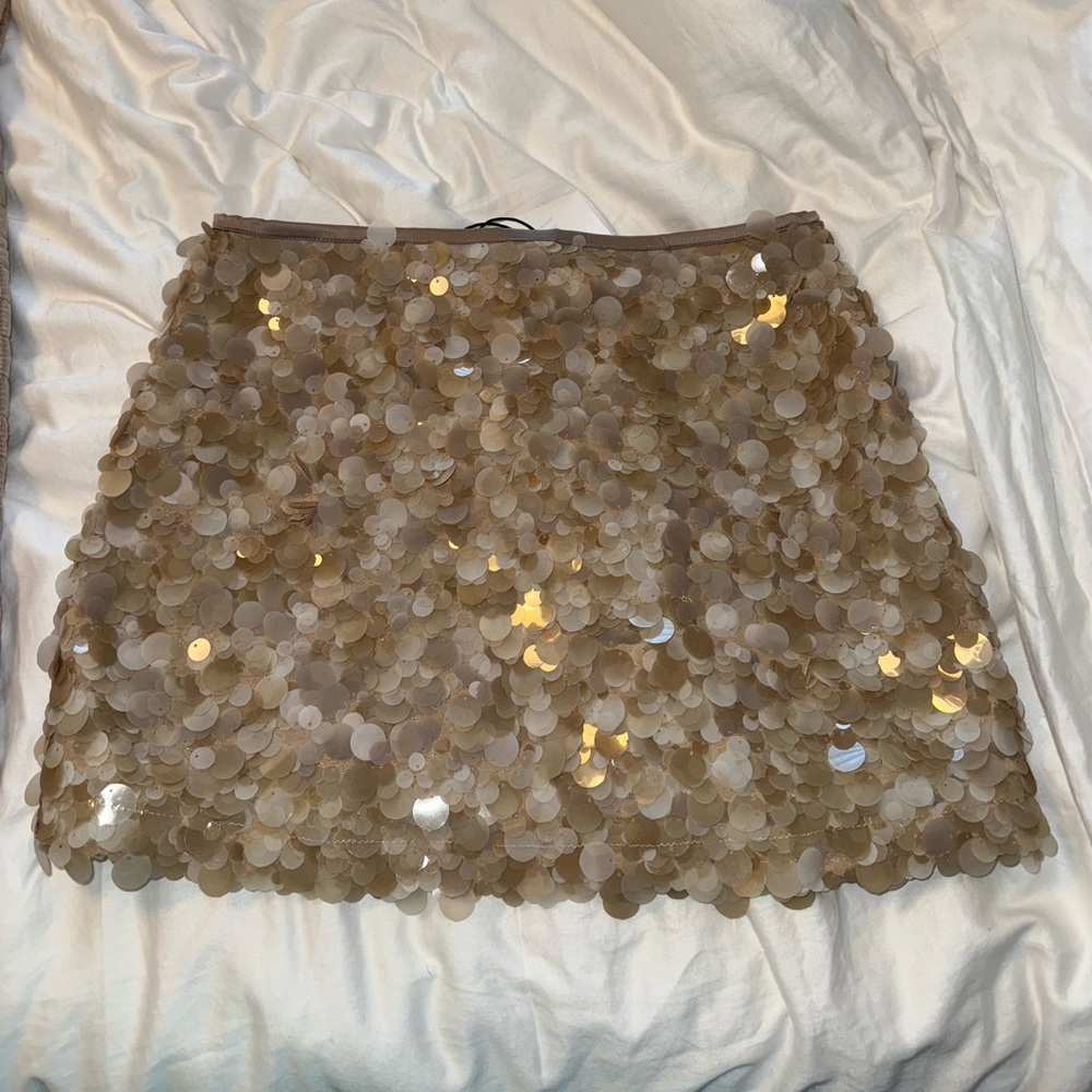 Sequin Embellished Tan Skirt